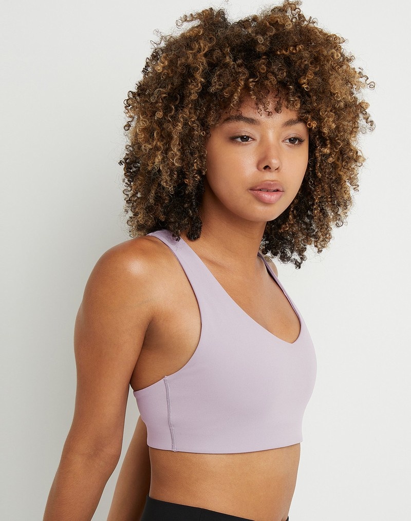 Women's Champio Soft Touch V-Neck Sports Bra Purple | A8LW11