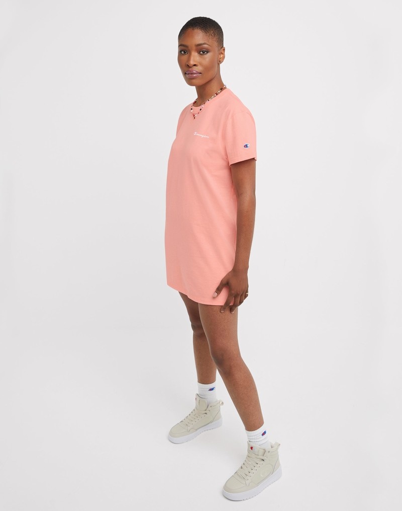 Women's Champio T-Shirt Dress Pink | R3JD89