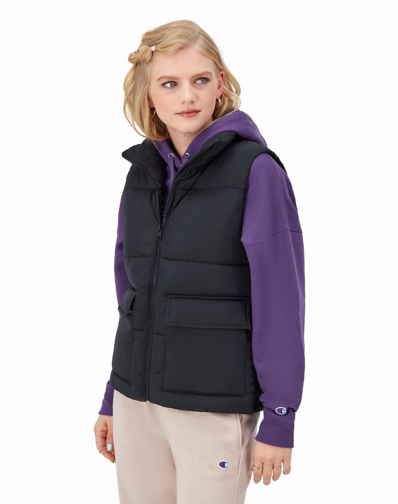 Women's Champio Utility Puffer Vest Black | A6DC65