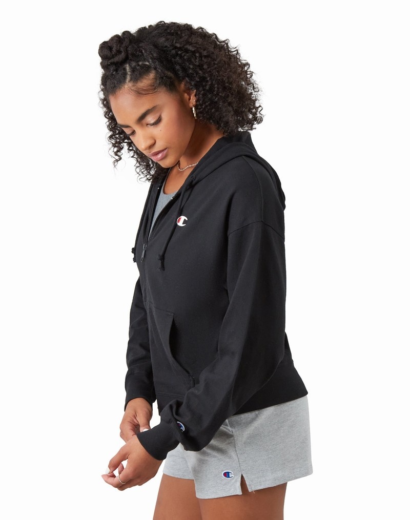 Women's Champio Zip-Up Hoodie Black | F2EL01