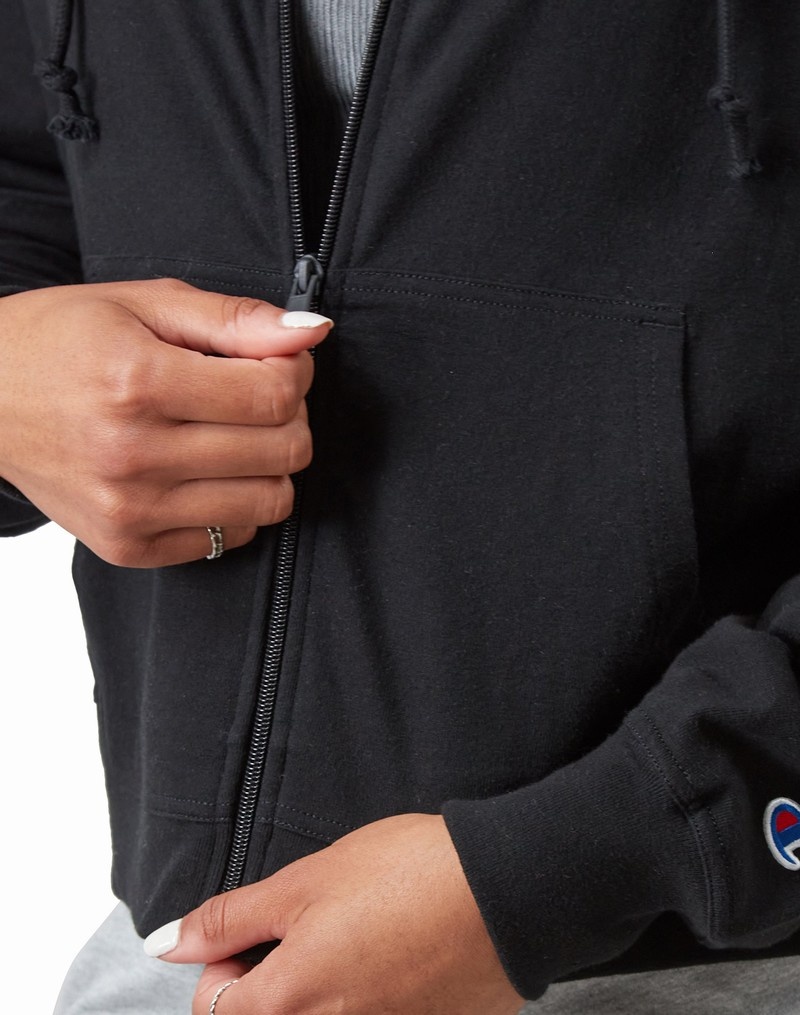 Women's Champio Zip-Up Hoodie Black | F2EL01